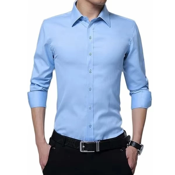 Custom Men's Long Sleeve Dress Shirt — Slate French Cuff, Tailored Fit, Wrinkle-Resistant Cotton