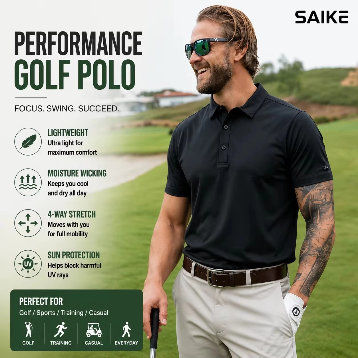 Custom Men's Polo Shirt — Slate Two-Ply Yarn, Slim Fit, Cotton-Poly Pique