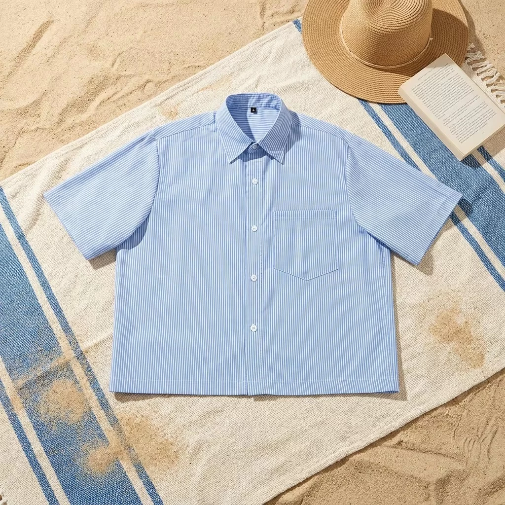 Custom Men's Polo Shirt — Sky Blue Breathable Weave, Slim Fit, Cotton-Poly Pique