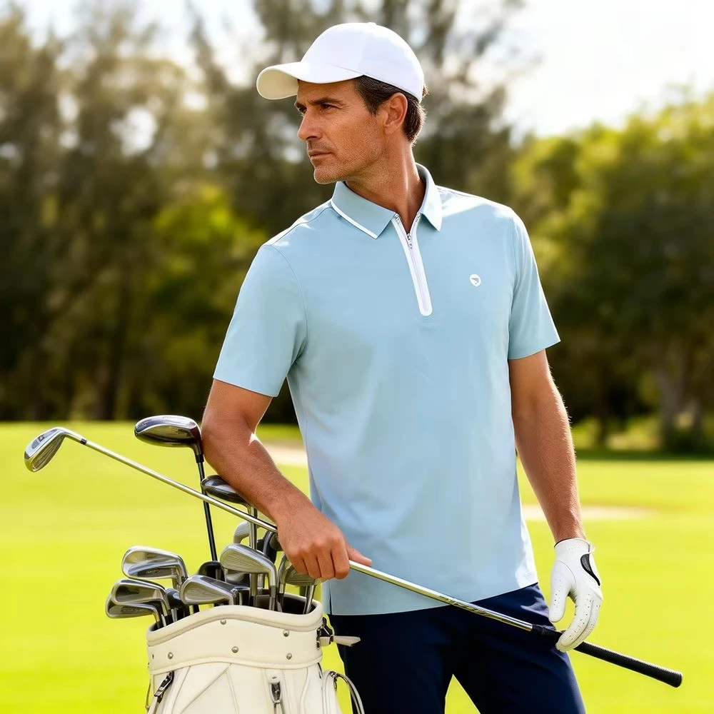 Custom Men's Casual Shirt — Sky Blue Four-Way Stretch, Loose Fit, Cotton Twill