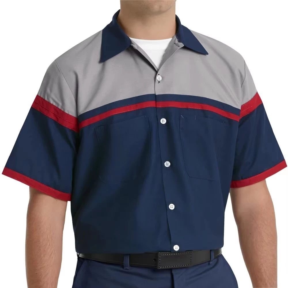 Custom Men's Work Shirt — Navy Adjustable Cuff, Regular Fit, FR Cotton Blend