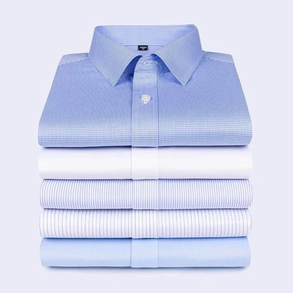 Men's Long Sleeve Dress Shirt — Black Band Collar, Tailored Fit, Cotton Blend Poplin