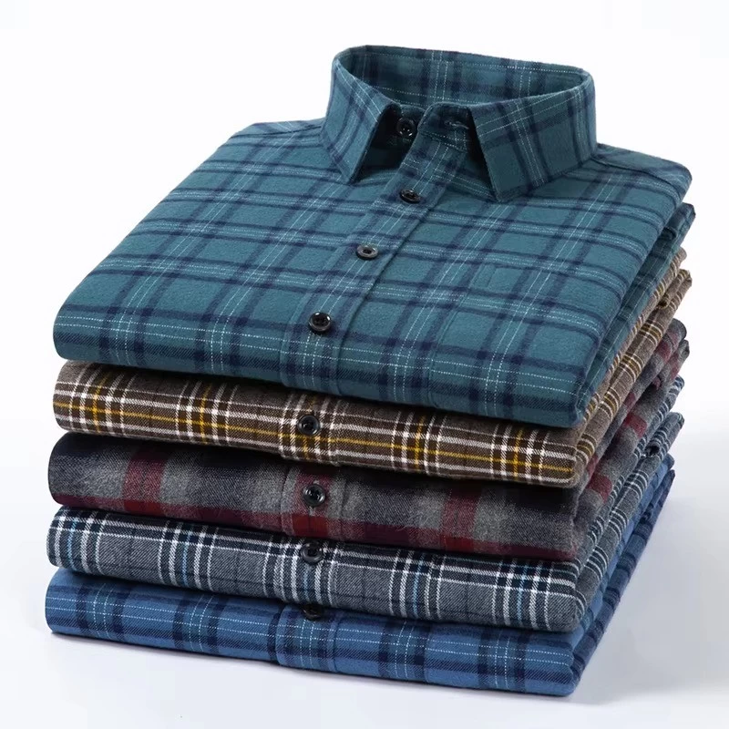 Custom Men's Plaid Shirt — Navy Button-Down Collar, Regular Fit, Cotton Flannel