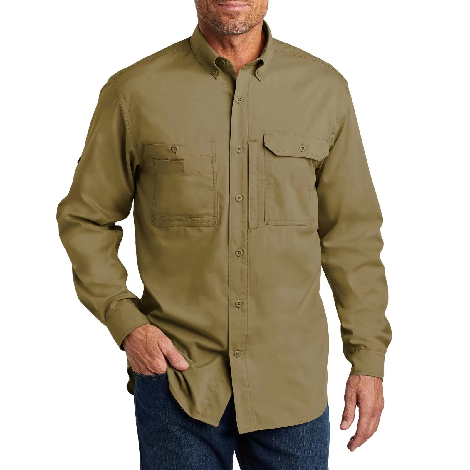 Custom Industrial Work Shirt — Sky Blue Spread Collar, Relaxed Fit, Heavyweight Cotton Twill