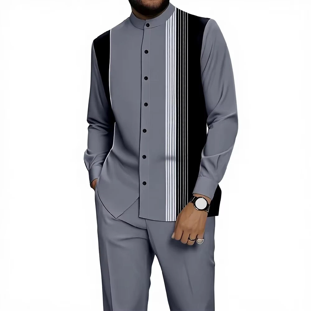Custom Men's Casual Shirt — Slate Breathable Weave, Loose Fit, Cotton Twill
