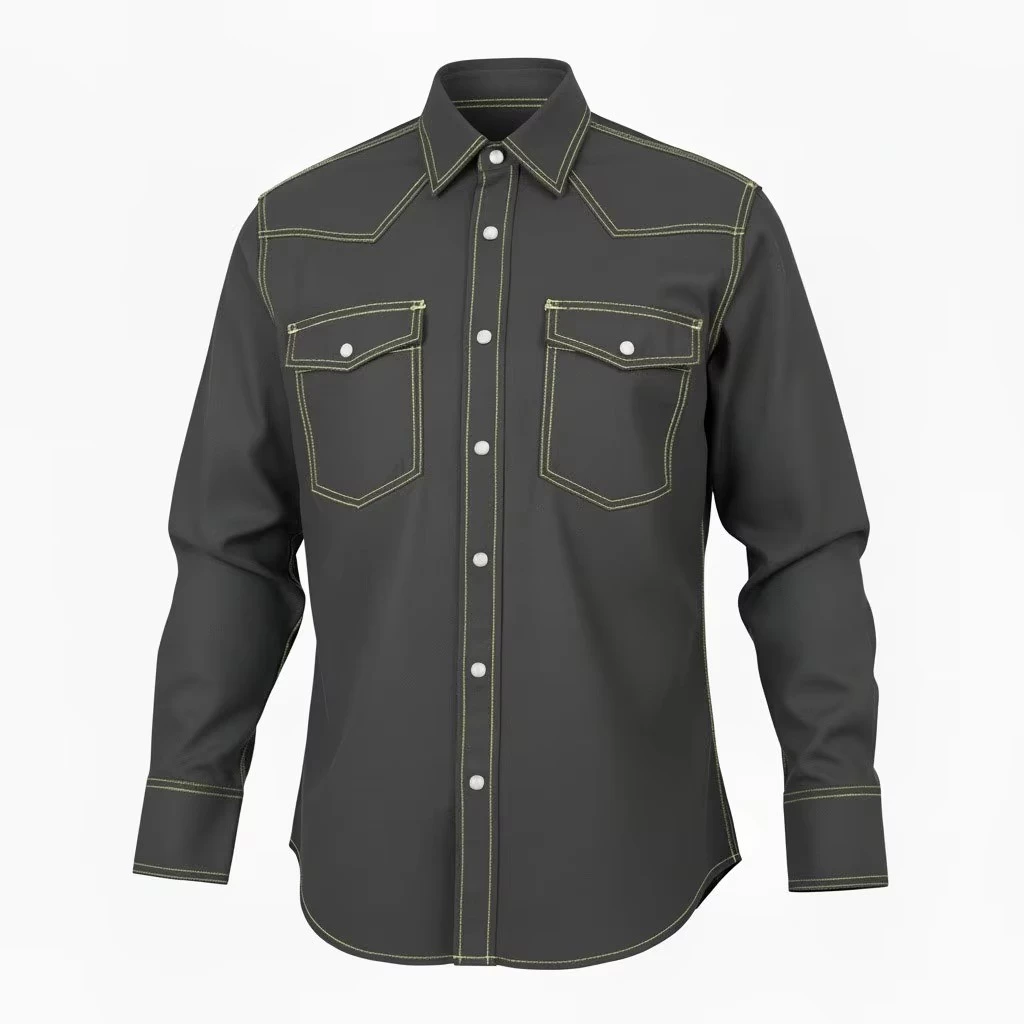 Men's Work Shirt — Pink Band Collar, Relaxed Fit, Heavyweight Cotton Twill