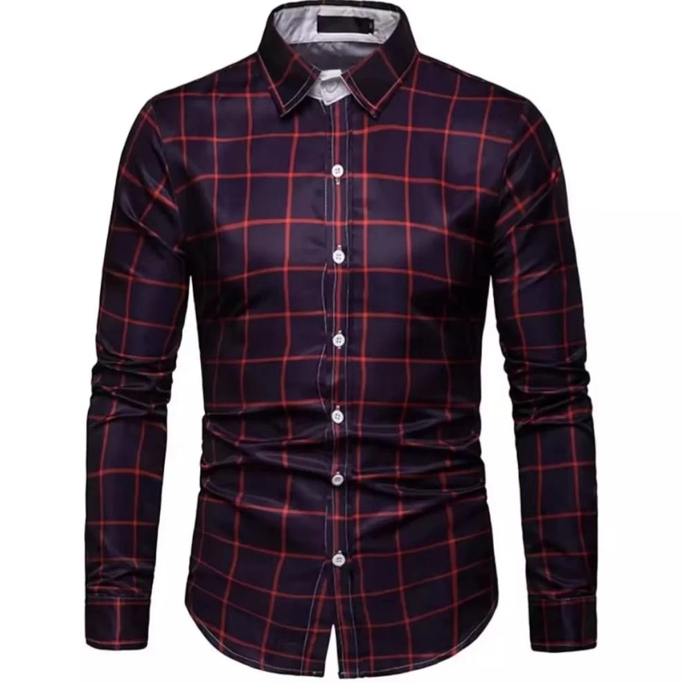 Men's Plaid Shirt — Stone Cutaway Collar, Regular Fit, Yarn-Dyed Cotton